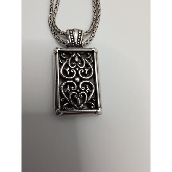Brighton Rectangular Scroll Pendant Necklace 18 Inch Silver Tone - Picture 4 of 6